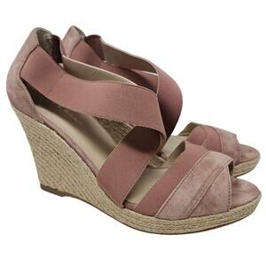 LK Bennet Alycia Wedge Espadrille 39 Mauve Pink Leather Sandal Peeptoe Classic